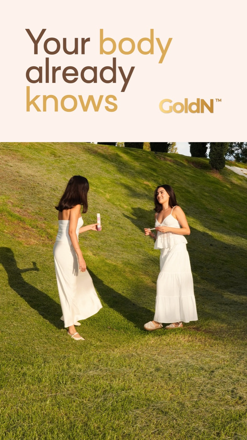 Two friends outdoors with GoldN products
