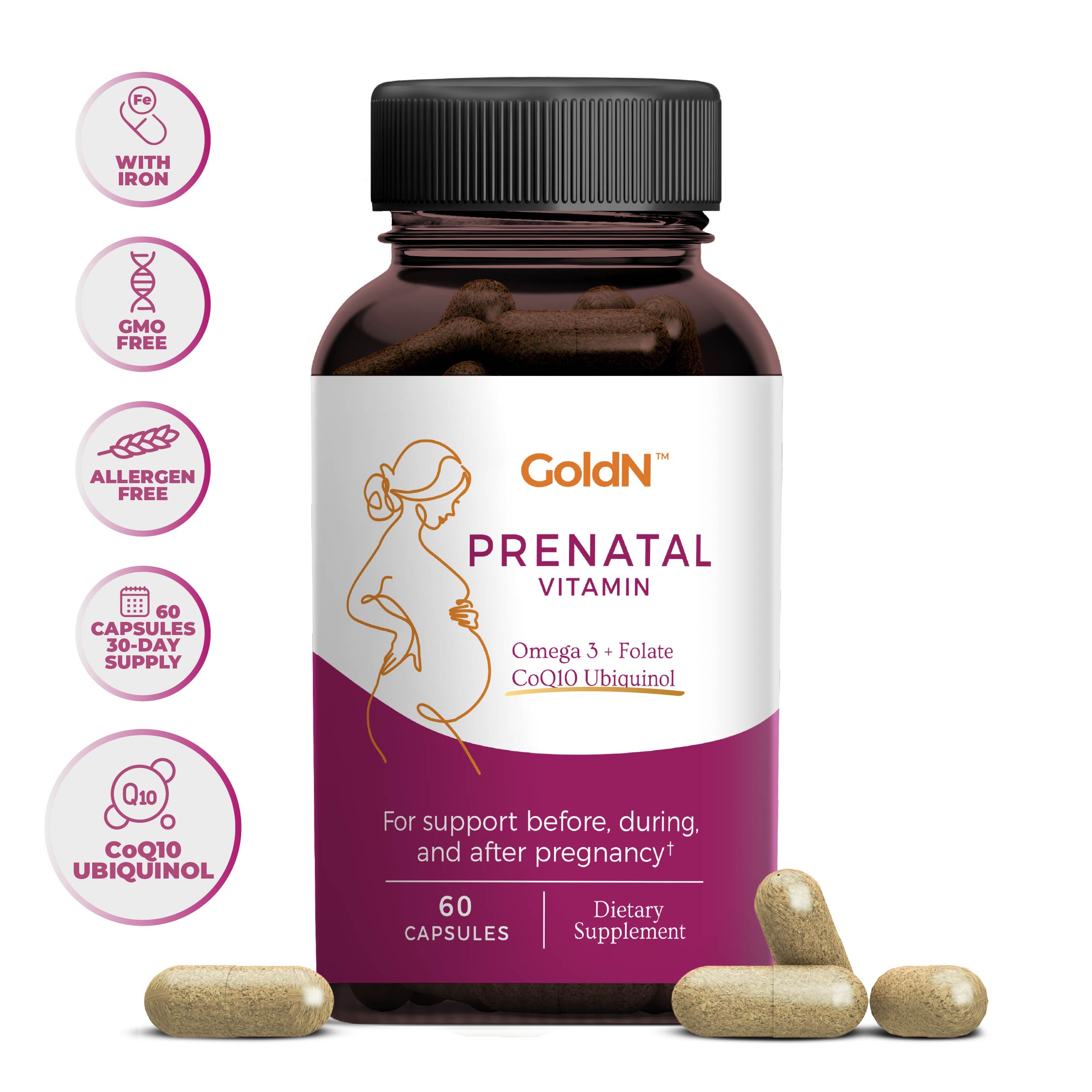 GoldN™ Omega 3, Folate CoQ10 Ubiquinol Prenatal Supplement