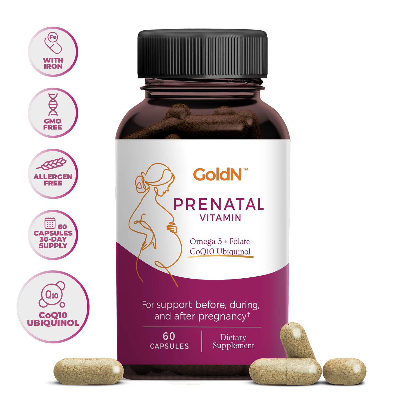 GoldN™ Omega 3, Folate CoQ10 Ubiquinol Prenatal Supplement